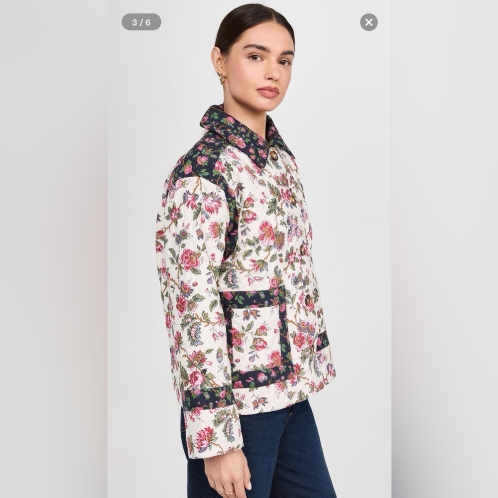 NWT Rhode Emil Jacket Quilted Black Pink Floral Button Coat Small - Picture 3 of 11